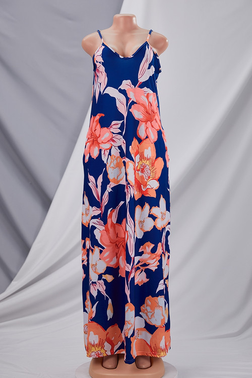 Summer New Stylish Multicolor Batch Printing Sleeveless Sling Stretch Pocket Plus Size Loose Casual Maxi Dress - Vougese