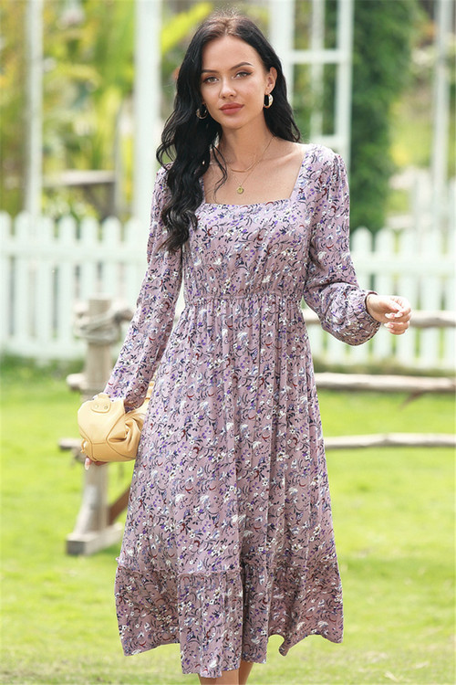 Summer Plus Size New Style Square Neck Long Sleeve Casual Holiday Dress - Vougese