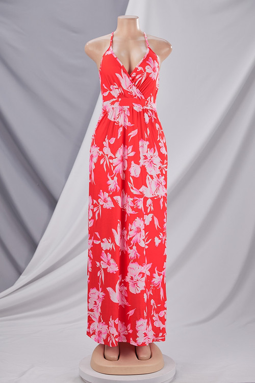 Summer Plus Size Vacation Style Floral Batch Printing Stretch Adjustable Straps Stylish Pastoral Maxi Dress 3# - Vougese