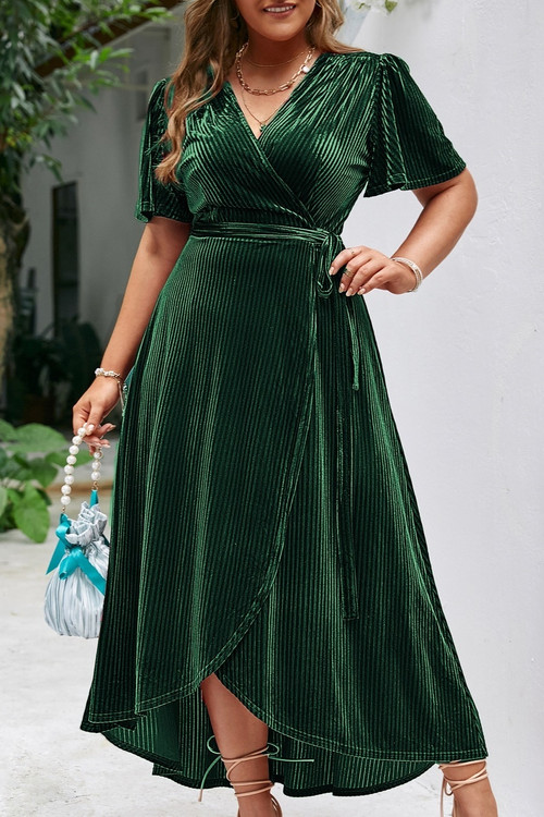 Xl-4Xl Plus Size Summer New Stylish 3 Colors Solid Color Inelastic V-Neck With Belt Split High Quality Casual Maxi Dress - Vougese