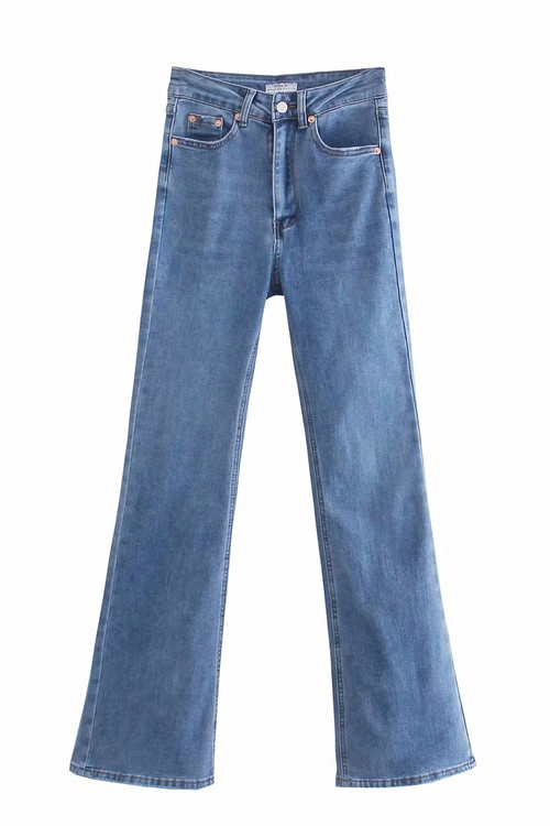 Xs-L Spring Three Colors Solid Color Micro-Elastic High Waist Pockets Button Zip-Up Stylish High Quality Flare Jeans - Vougese
