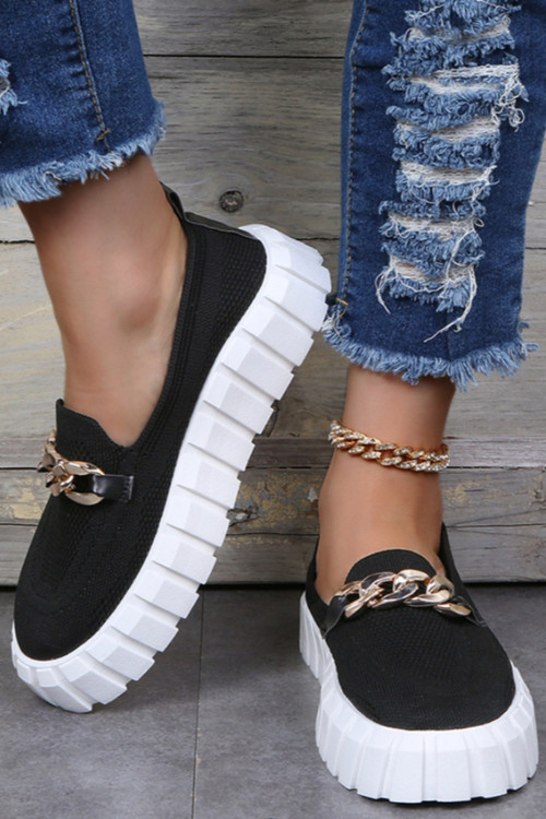 Autumn New Two Colors Gold Chain Decor Casual Minimalist Sneakers - Vougese