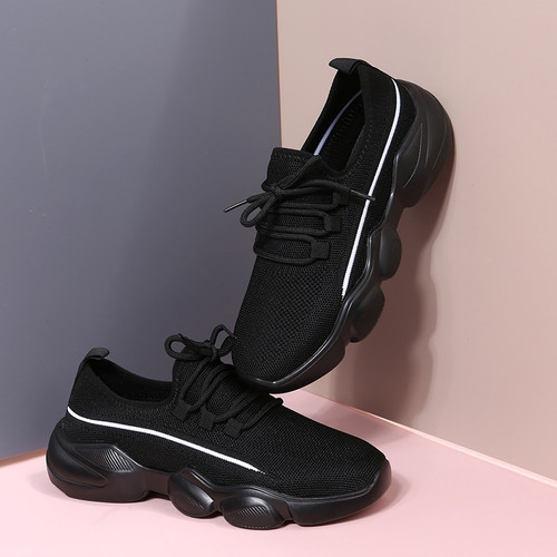 Spring & Summer New 3 Colors Breathable Knitted Low-Upper Stylish Thick Bottom Lace-Up Sneakers(Heel Height:4Cm) - Vougese