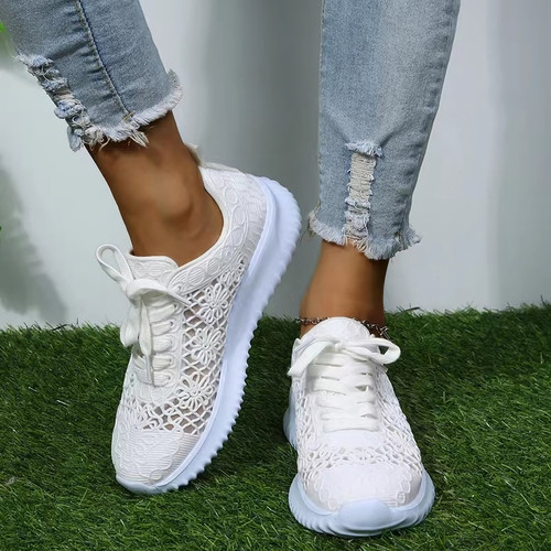 Spring & Summer New 4 Colors Mesh Breathable Hollow Lace-Up Fashion Sneakers(Heel Height:3.5Cm) - Vougese