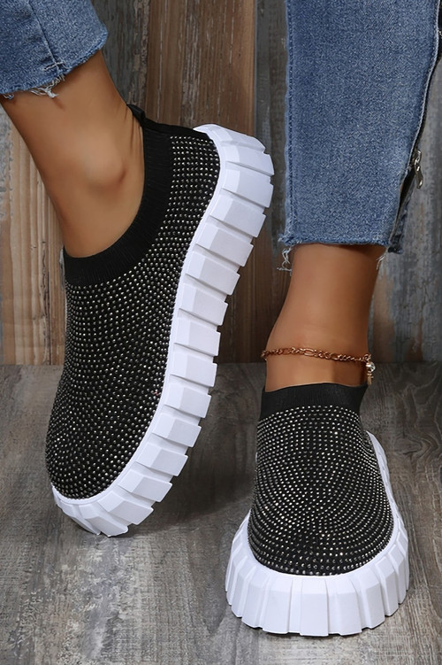 Spring & Summer New Four Colors Orange Rhinestone Decor Breathable Knitted Low-Upper Stylish Thick Bottom Sneakers (Heel Height:2.5Cm) - Vougese