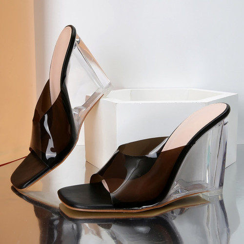 Summer New 3 Colors Transparent Square Toe Stylish High-Heel Sandals(Heel Height:10Cm) - Vougese