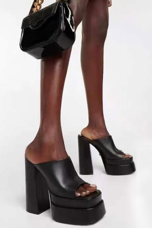 Summer New 5 Colors Solid Color Square Toe Stylish High-Heel Sandals(Front Heel Height:5Cm,Back Heel Height:14Cm) - Vougese