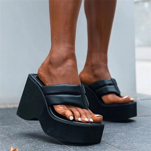 Summer New Two Colors Thick Bottoms Stylish High-Heel Sandals(Front Heel Height:8Cm,Back Heel Height:10Cm) - Vougese