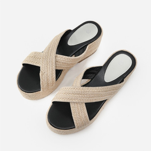 Summer New Two Colors Woven Thick Bottoms Stylish Sandals(Front Heel Height:4.5Cm,Back Heel Height:7Cm) - Vougese