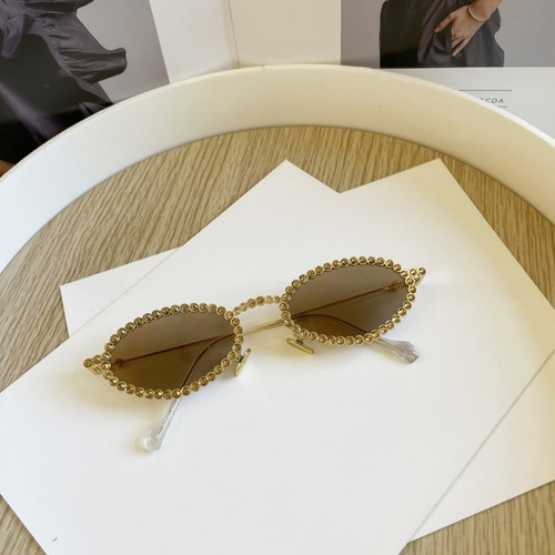 One Pc New Stylish Eight Colors Round Shape Plastic Small Frame Rhinestone Decor Polarized Uv Protection Sunglasses - Vougese