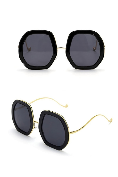One Pc New Stylish Four Colors Hexagon Shape Plastic Stitching Metal Frame Polarized Sunglasses - Vougese