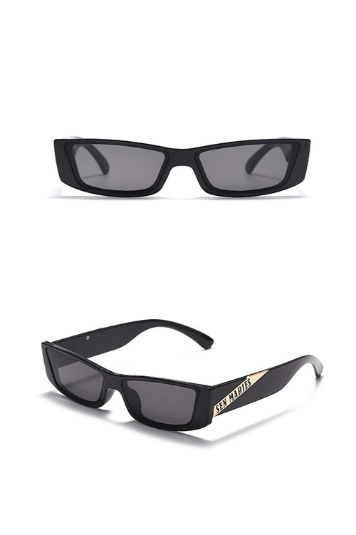 One Pc New Stylish Six Colors Letter Metal Decor Small Square Shape Plastic Frame Polarized Uv Protection Sunglasses - Vougese