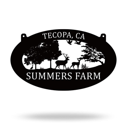 Deer family metal wildlife sign with custom family name, laser-cut silhouette for rustic farm décor on barn wall or porch | Family Wall Decor