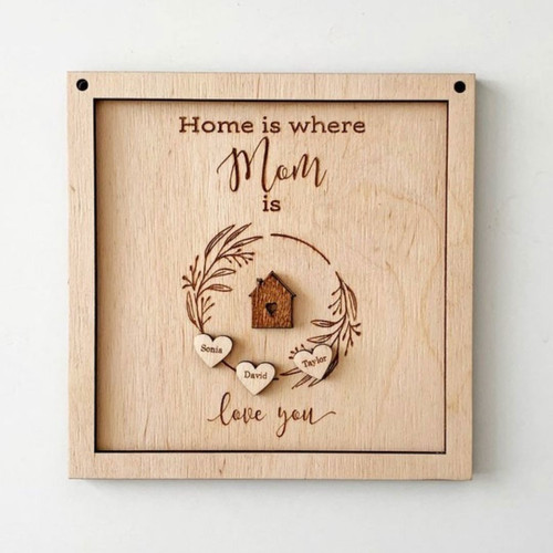 Home is Where Mom Is layered wood sign, 3D lettering wall decor, Mother's Day gift from kids for mom, rustic farmhouse style | Family Wall Decor