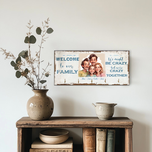 Rustic caricature family key holder wall rack with rustic plaque and sturdy hooks for entryway decor, farmhouse organizer | Familywalldecor
