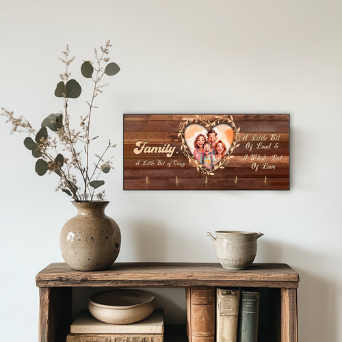 Funny family caricature key holder for entryway, personalized wall-mounted key organizer with hooks, cheerful home gift idea. | Familywalldecor