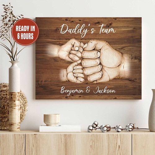 Fist bump wall art print, personalized with names and date for Dad’s first Father’s Day; minimalist keepsake gift. | Family Wall Decor