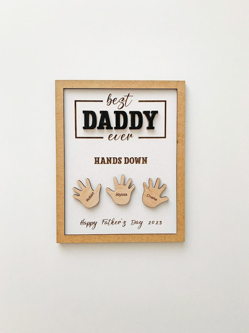 Personalized Best Daddy Ever layered wood sign with custom kids' names and date, Father's Day gift and wall decor for Dad | Familywalldecor