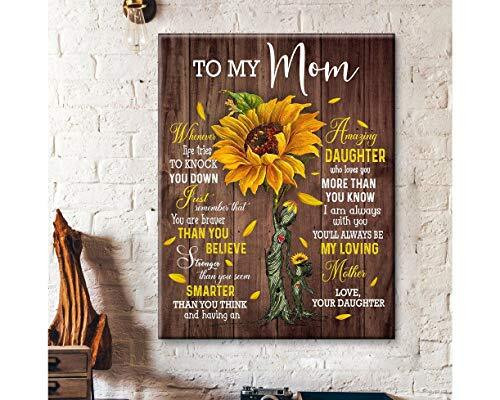 Vintage sunflower canvas art with rustic botanical style and script message, meaningful mom gift from daughter, wall decor | Familywalldecor