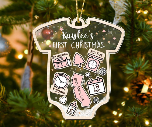 Baby’s First Christmas 2024 personalized ornament, custom baby name and date keepsake, ideal newborn gift for the tree | Familywalldecor