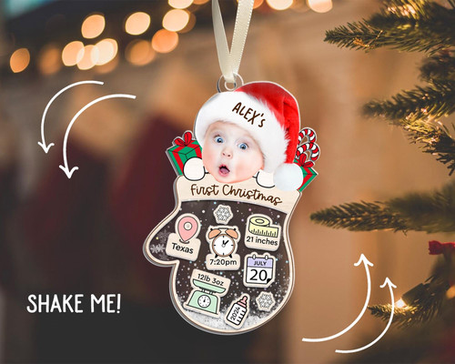 Baby's First Christmas 2024 ornament with personalized baby photo, keepsake for the tree and thoughtful gift for new parents | Familywalldecor