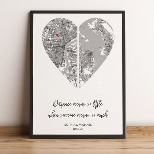 Long Distance Love Map Canvas - Personalized Heart Art Gift | Family Wall Decor