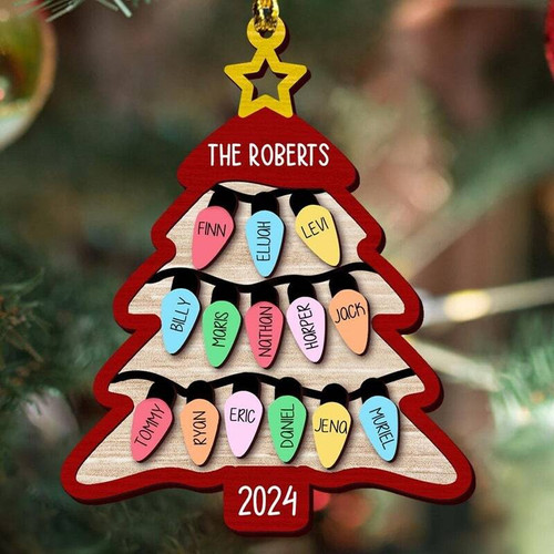 2024 family Christmas tree ornament personalized with family name and multiple names, festive keepsake for large families | Familywalldecor
