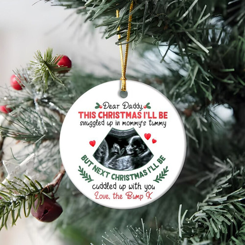 Baby bump Christmas ornament for daddy-to-be, sweet Dear Daddy message, heartfelt holiday keepsake for the Christmas tree | Family Wall Decor