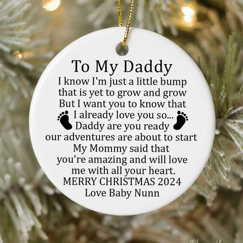 Christmas 2024 ornament for daddy-to-be from bump, heartfelt holiday keepsake and first-time dad gift for the Christmas tree | Family Wall Decor UK