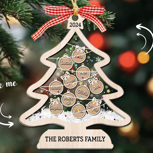 2024 Christmas tree ornament personalized with family name, shaker design for holiday décor and commemorating the year | Familywalldecor