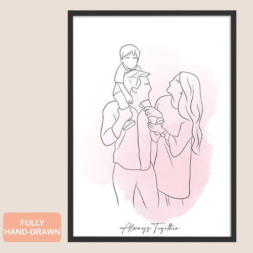 Father's Day custom line art portrait for Dad, hand-drawn from your photo in minimalist black and white artwork | Family Wall Decor