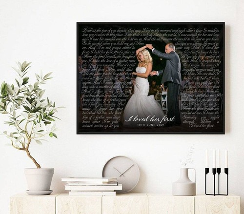 Father daughter dance canvas wedding gift, 'Forever Your Little Girl' quote keepsake for dad from bride on wedding day | Family Wall Decor