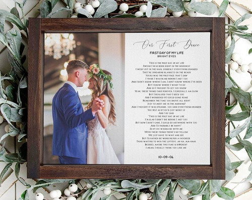 First dance framed canvas print personalized with couple's names and wedding date, wood frame; newlywed gift, bedroom decor. | Family Wall Decor