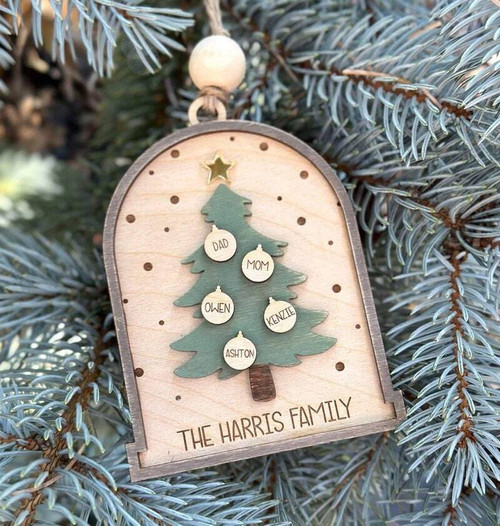 Personalized family name wooden ornament for Christmas tree, custom family surname, Secret Santa gift for holiday decor. | Family Wall Decor UK