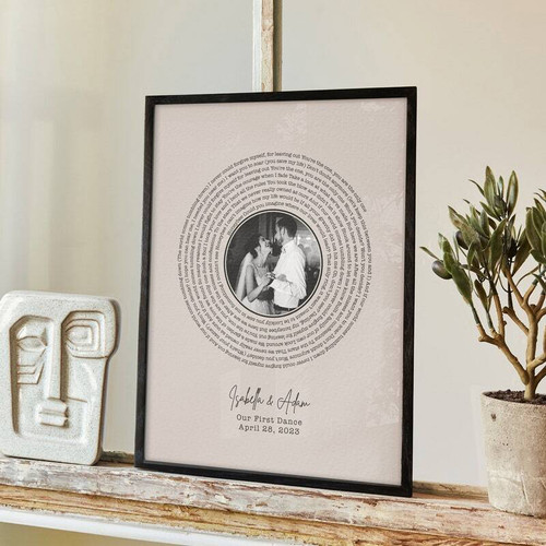 Personalized song lyrics canvas art print with custom first dance song and couple photo, a romantic wedding gift for her | Family Wall Decor