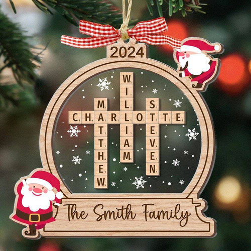 2024 family name crossword shake ornament, personalized with names and year, Christmas tree keepsake gift for families | Familywalldecor