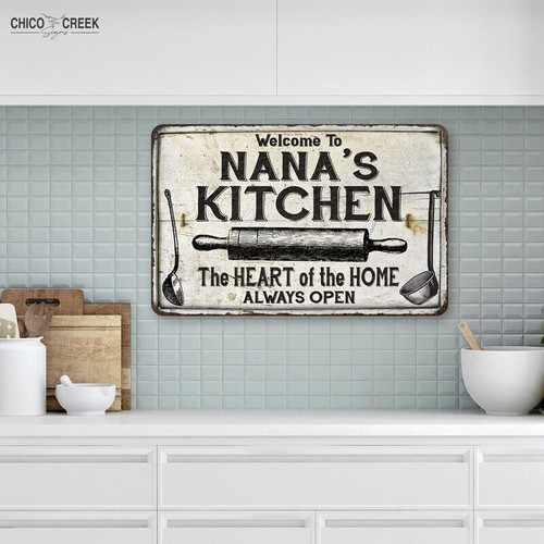 Grandma kitchen art metal sign, personalized bakery decor with custom name, sweet gift for her home baking space | Familywalldecor