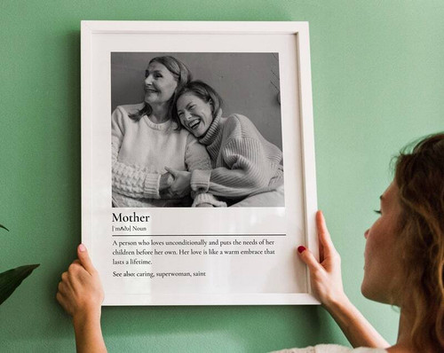 Mom definition canvas wall art, personalized with daughter’s name and date; minimalist Mother’s Day gift for living room | Familywalldecor