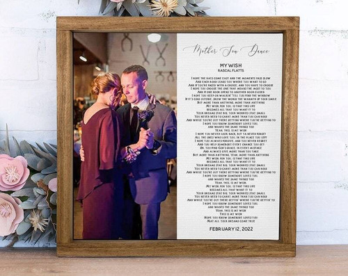 Mother-son dance canvas wall art, personalized with names and date; wedding keepsake and gift from groom to mother | Family Wall Decor