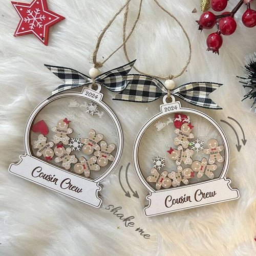 Gingerbread family ornament personalized with last name and 2024, Cousin Crew design for cousins, Christmas tree decor | Familywalldecor