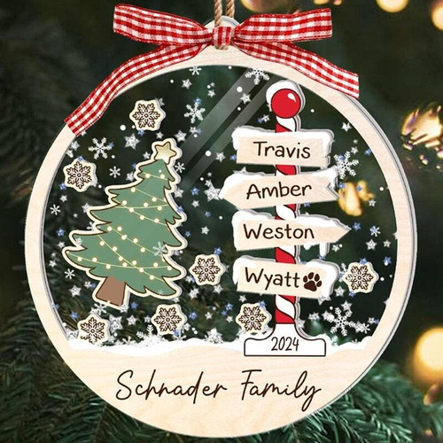 Family tree shake ornament personalized with last name, festive Christmas tree decor with shaker sparkle for family homes | Familywalldecor