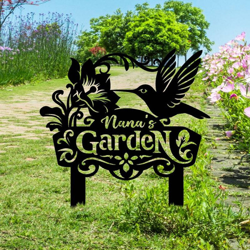 Hummingbird metal sign for grandma, charming outdoor garden decor gift featuring a hummingbird motif for Nana’s yard. | Family Wall Decor