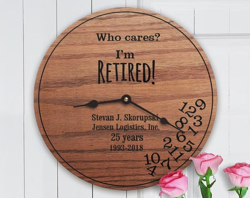 Funny retirement wood sign with 'Who cares, I'm retired' quote, rustic farmhouse plaque, customizable name, gift for retirees | Familywalldecor