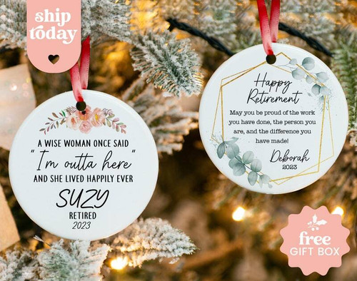Retirement ornament for first Christmas as a retiree, personalized with name; thoughtful holiday gift for the newly retired. | Familywalldecor