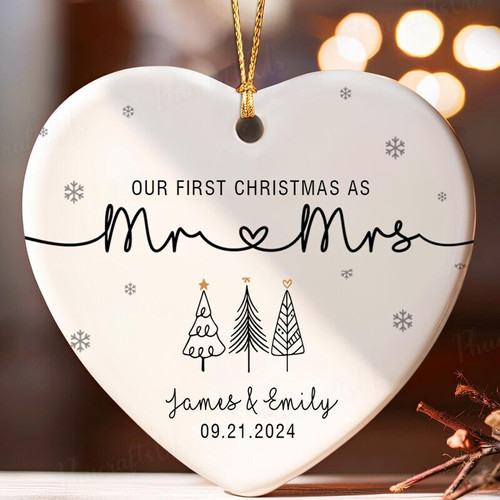 First Christmas as Mr & Mrs ornament, 2024 wedding keepsake for newlyweds, classic Christmas tree decor for their home | Familywalldecor
