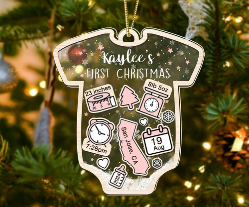 Baby's 1st Christmas 2024 ornament personalized with baby's name and date, a new baby gift for baby showers and tree decor | Familywalldecor