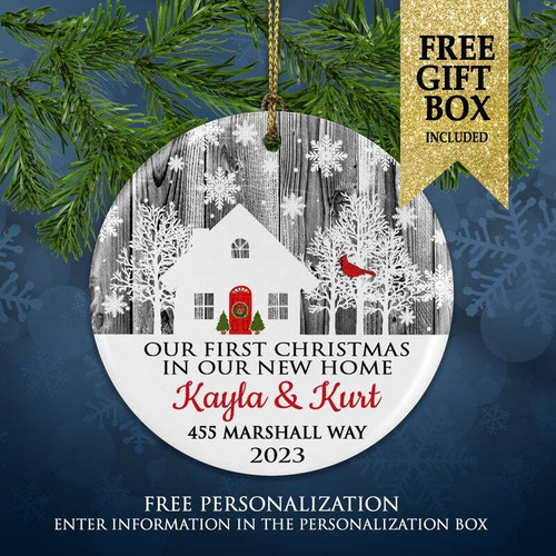 First Christmas in Our New Home ornament hanging on a tree, new home holiday keepsake and housewarming gift | Family Wall Decor