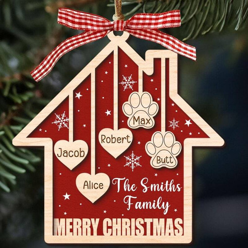 Christmas personalized family ornament 2024 with pet design, custom family name and year, heartfelt family gift | Family Wall Decor UK