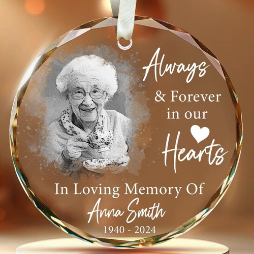 Loss of mom acrylic ornament, heart-shaped with angel wings, personalized with name and dates; thoughtful sympathy gift | Family Wall Decor