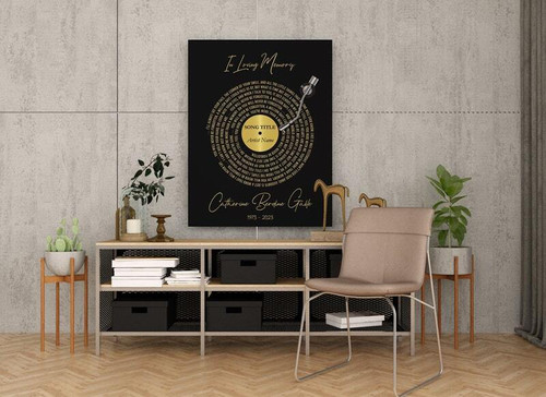 Dad memorial canvas with heart-shaped song lyric typography, personalized with his name and dates, Father’s Day tribute | Family Wall Decor